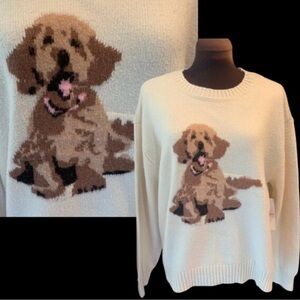 NWT Hazel Moon Women's Cream Sweater with Dog Design Sz XL